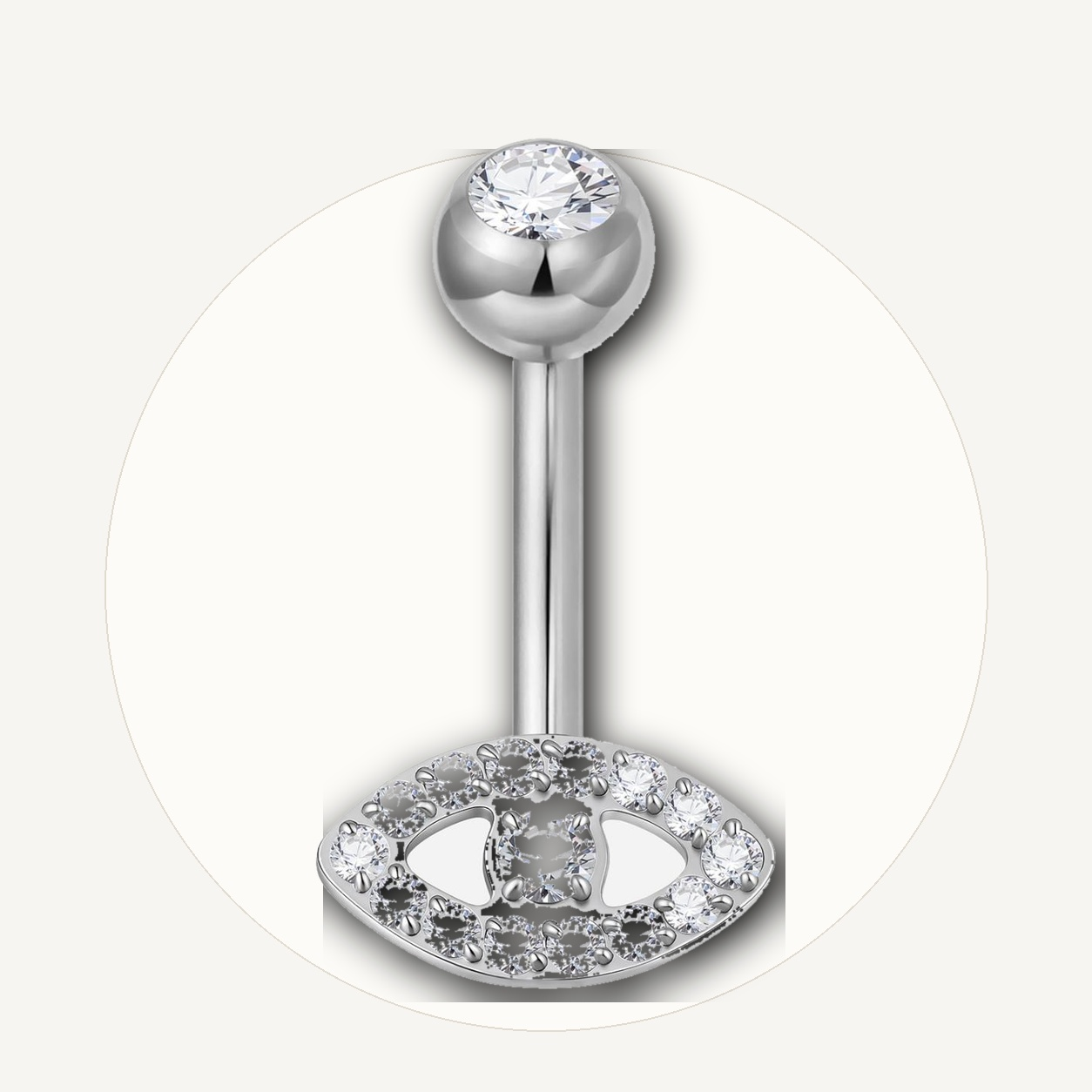 Implant Grade Titanium - Belly Button Ring - Silver - Clear CZ - 14G (1.6 x 6+5 mm) - styling view