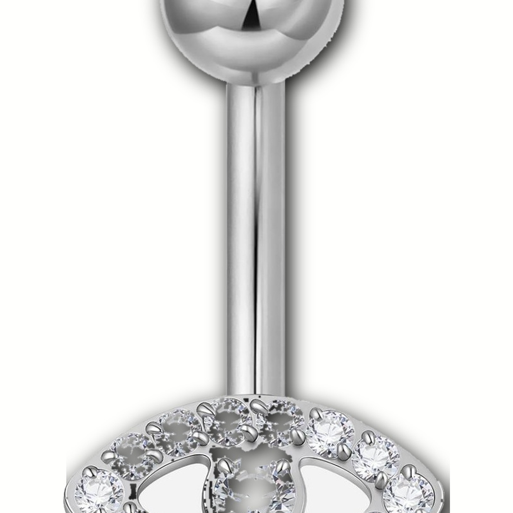 Implant Grade Titanium - Belly Button Ring - Silver - Clear CZ - 14G (1.6 x 6+5 mm) - detail view