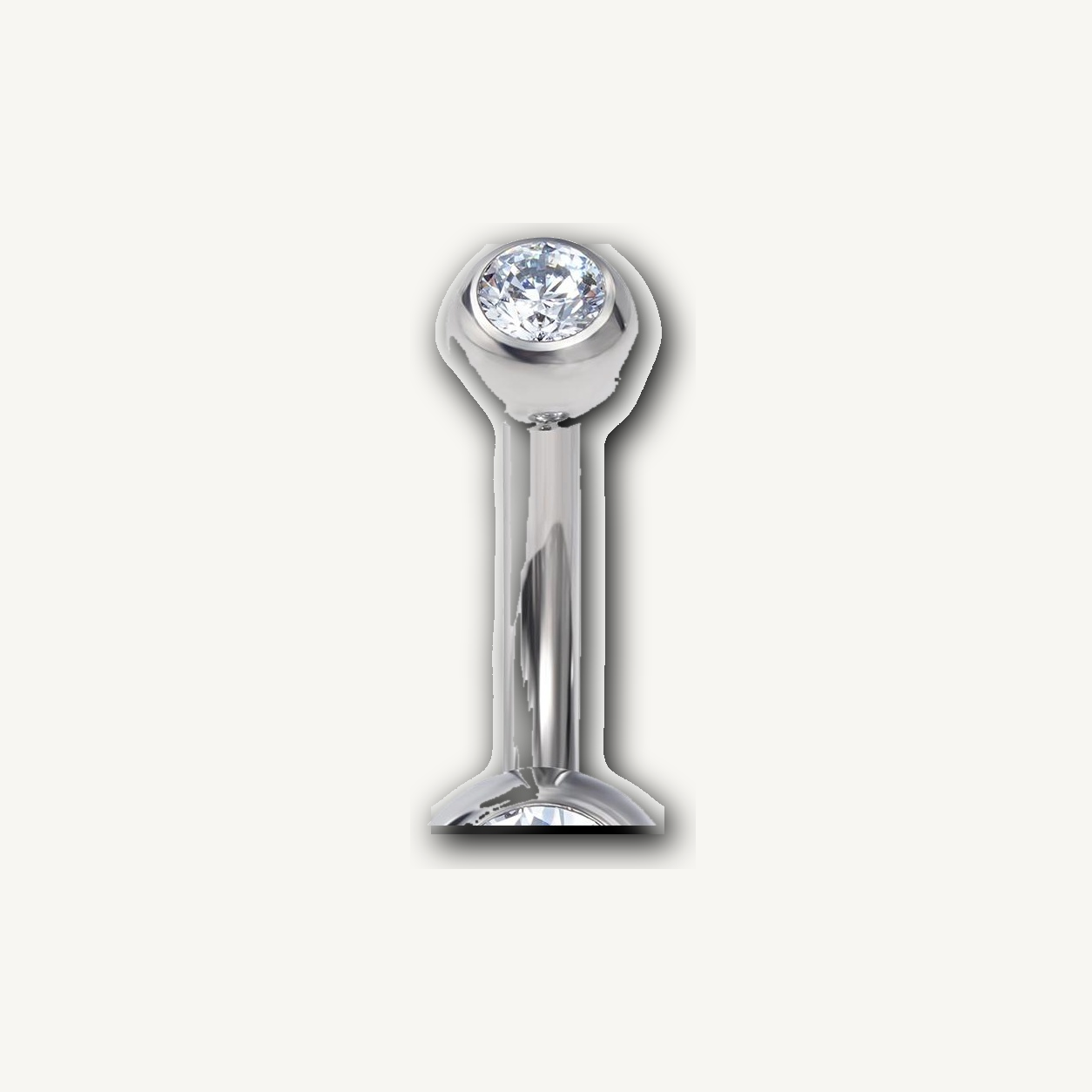 Implant Grade Titanium - Belly Button Ring - Silver - Clear CZ - 14G (1.6 x 8+4+6 mm) - detail view