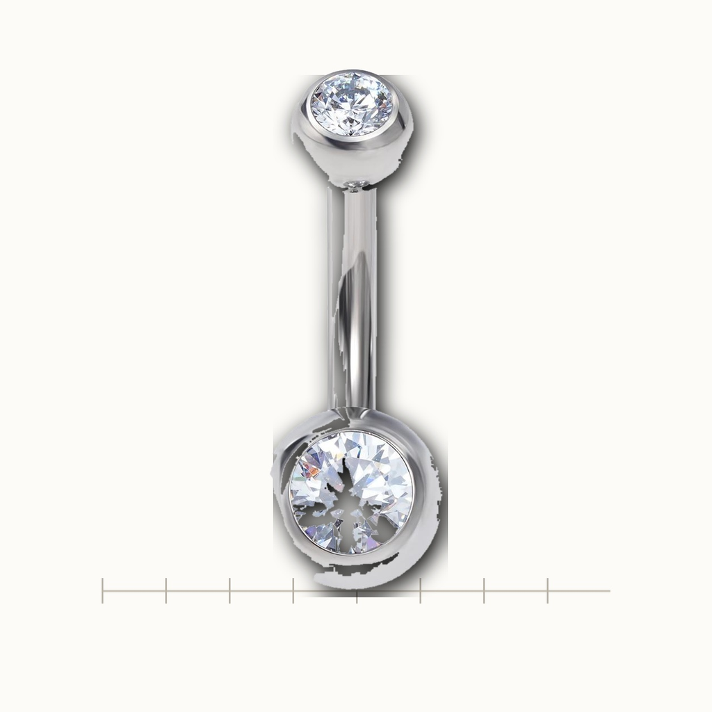 Implant Grade Titanium - Belly Button Ring - Silver - Clear CZ - 14G (1.6 x 8+4+6 mm) - scale view