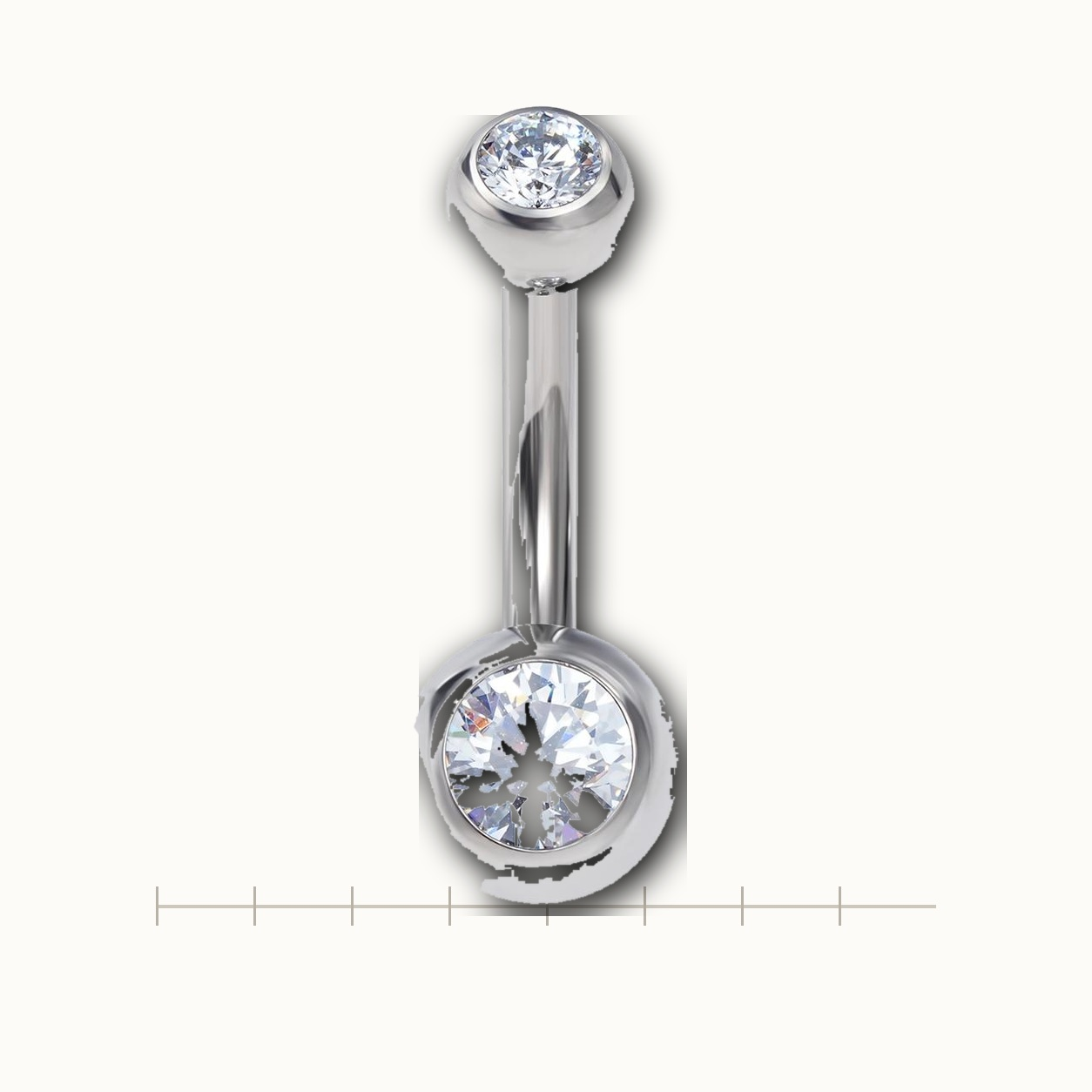 Implant Grade Titanium - Belly Button Ring - Silver - Clear CZ - 14G (1.6 x 8+4+6 mm) - scale view