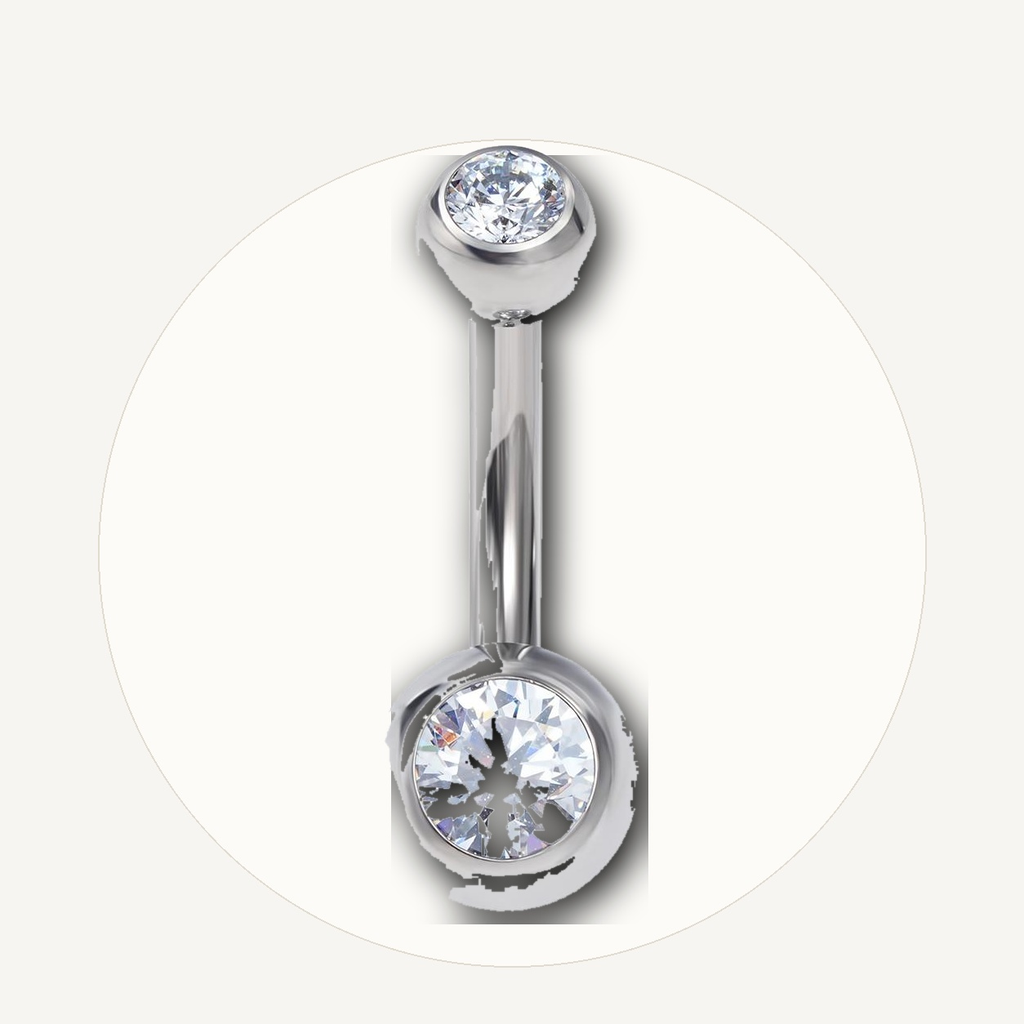 Implant Grade Titanium - Belly Button Ring - Silver - Clear CZ - 14G (1.6 x 8+4+6 mm) - styling view