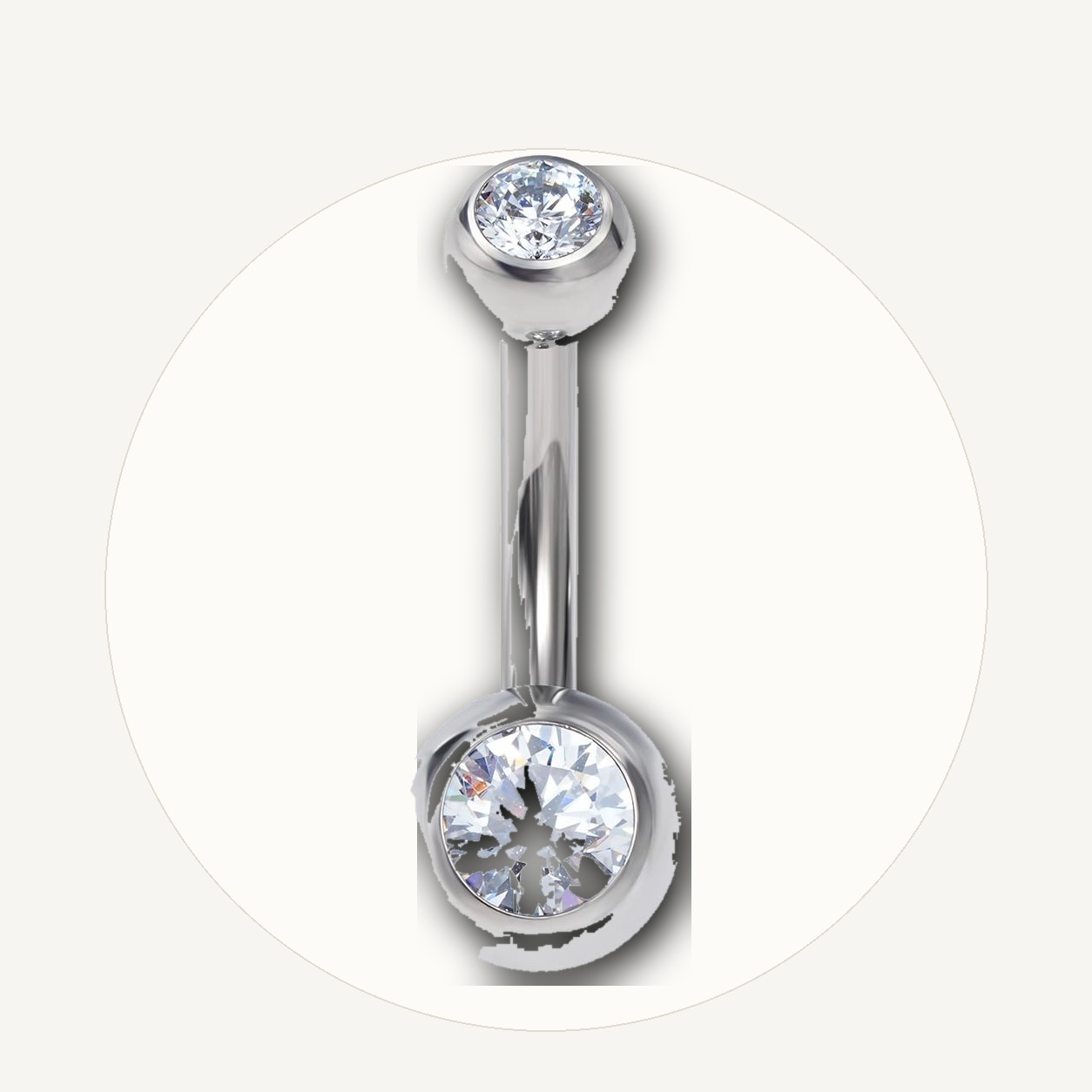 Implant Grade Titanium - Belly Button Ring - Silver - Clear CZ - 14G (1.6 x 8+4+6 mm) - styling view