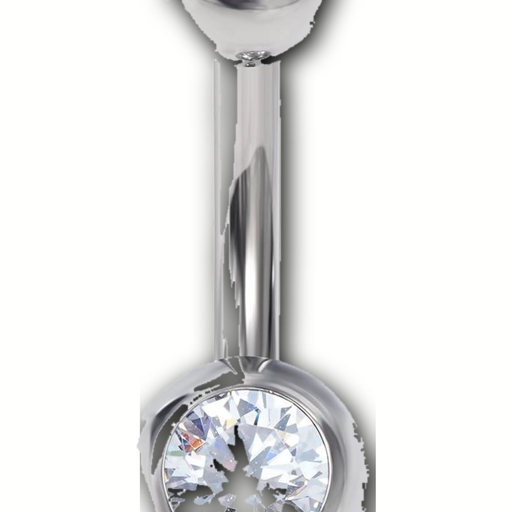 Implant Grade Titanium - Belly Button Ring - Silver - Clear CZ - 14G (1.6 x 8+4+6 mm) - detail view
