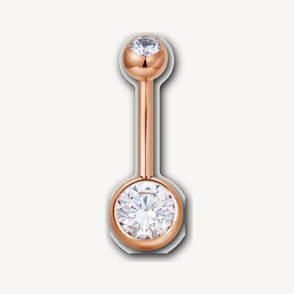 Implant Grade Titanium - Belly Button Ring - Rose Gold - Clear CZ - 14G (1.6 x 16+5+8 mm) - product view