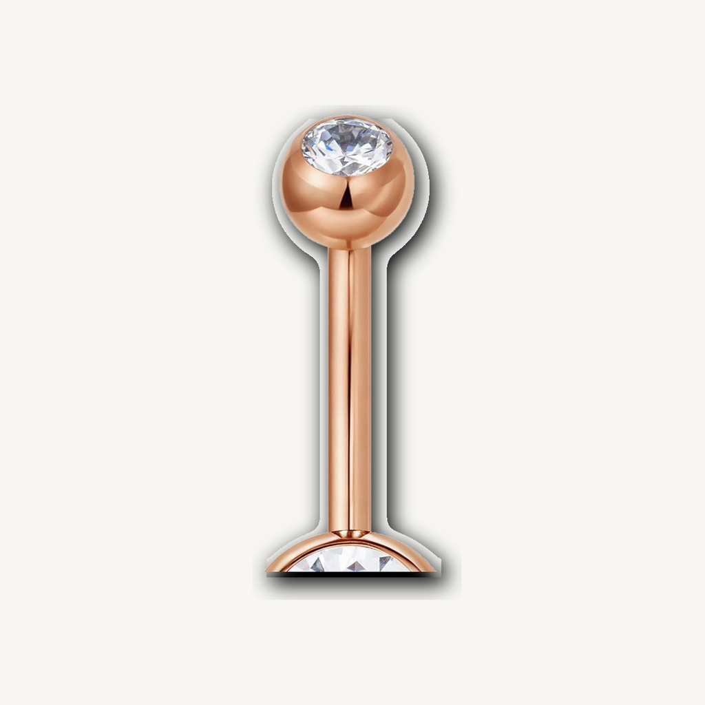 Implant Grade Titanium - Belly Button Ring - Rose Gold - Clear CZ - 14G (1.6 x 16+5+8 mm) - detail view