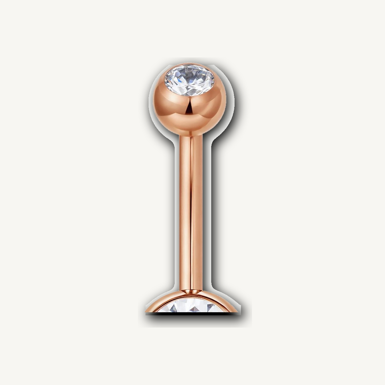 Implant Grade Titanium - Belly Button Ring - Rose Gold - Clear CZ - 14G (1.6 x 16+5+8 mm) - detail view