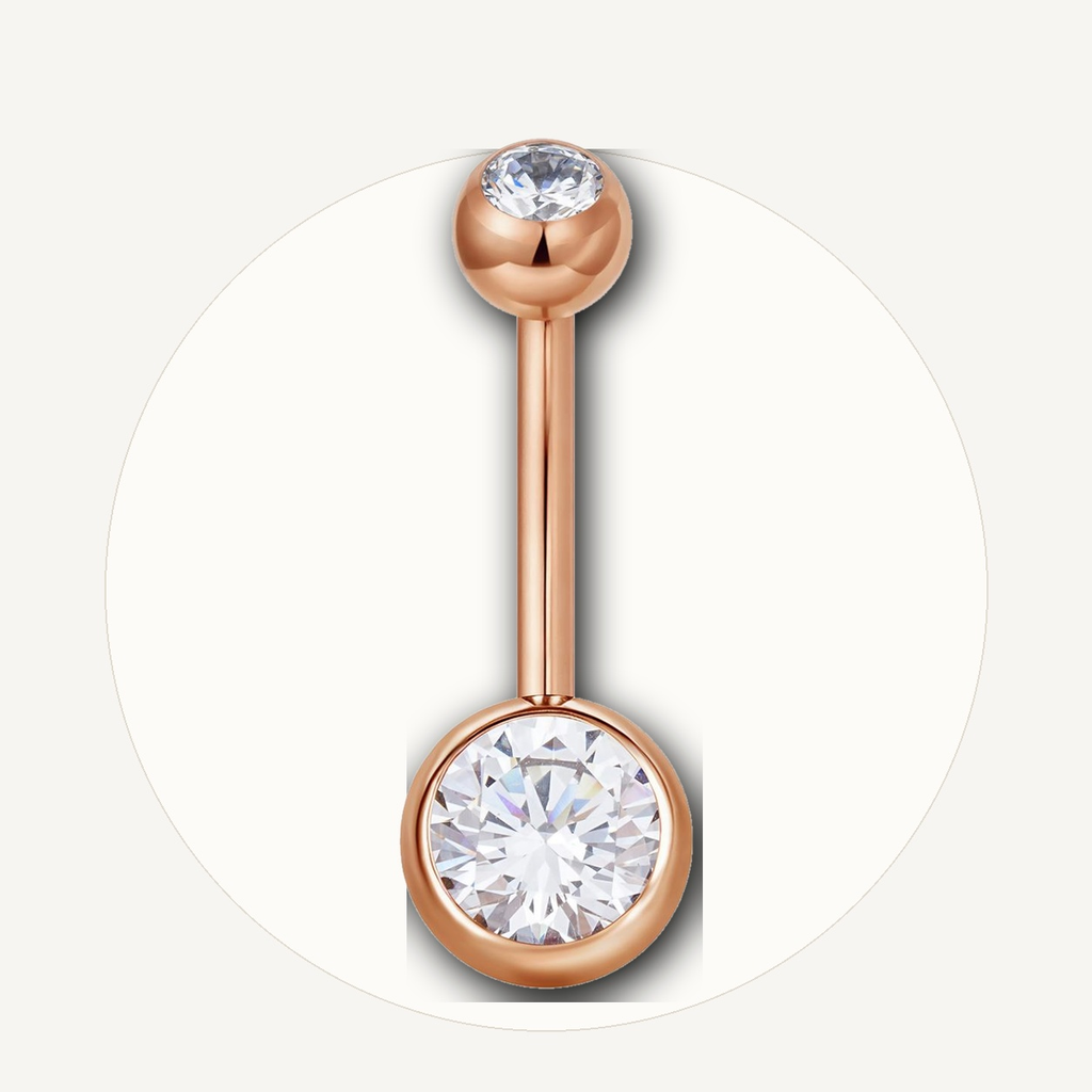 Implant Grade Titanium - Belly Button Ring - Rose Gold - Clear CZ - 14G (1.6 x 16+5+8 mm) - styling view