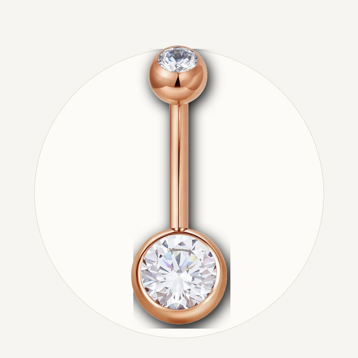 Implant Grade Titanium - Belly Button Ring - Rose Gold - Clear CZ - 14G (1.6 x 16+5+8 mm) - styling view