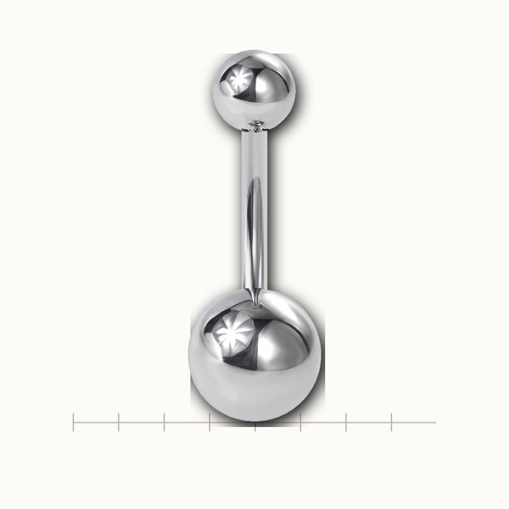 Implant Grade Titanium - Belly Button Ring - Silver - BKCZ - 14G (1.6 x 10+5+8 mm) - scale view