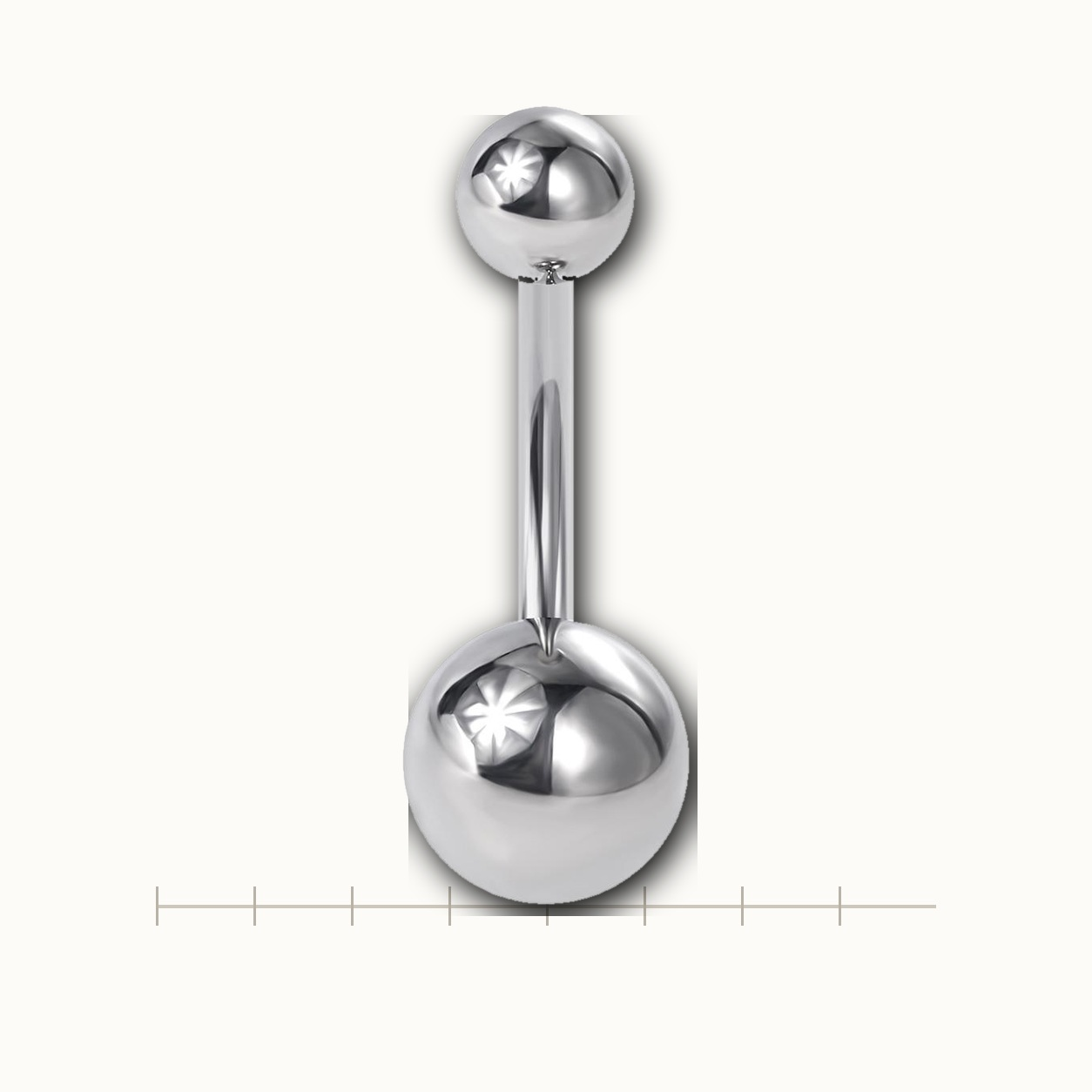 Implant Grade Titanium - Belly Button Ring - Silver - BKCZ - 14G (1.6 x 10+5+8 mm) - scale view