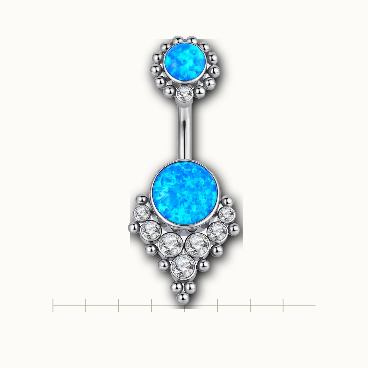 Implant Grade Titanium - Belly Button Ring - Silver - OP05 - 14G (1.6 x 10+5 mm) - scale view