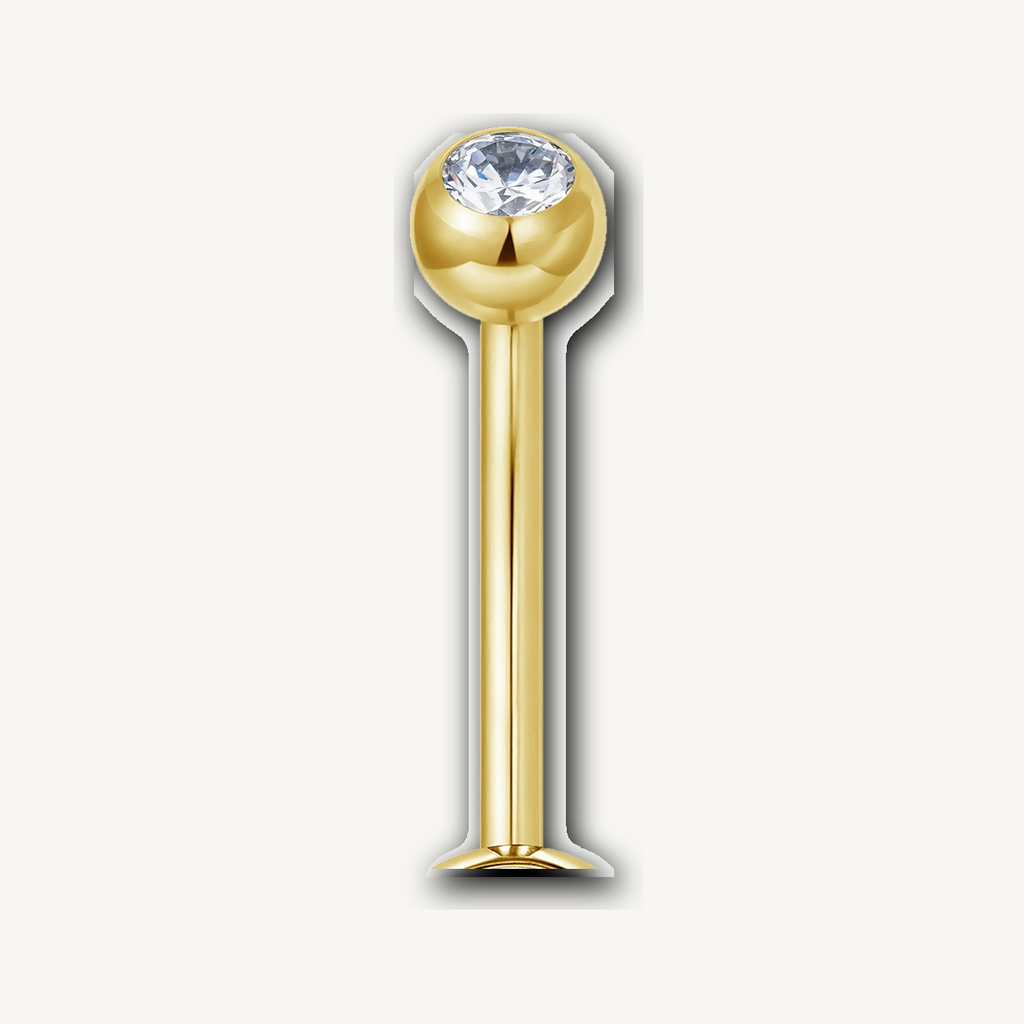 Implant Grade Titanium - Belly Button Ring - Gold - Clear CZ - 14G (1.6 x 14+5+8 mm) - detail view
