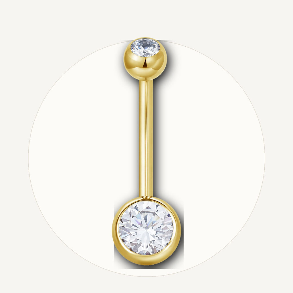 Implant Grade Titanium - Belly Button Ring - Gold - Clear CZ - 14G (1.6 x 14+5+8 mm) - styling view