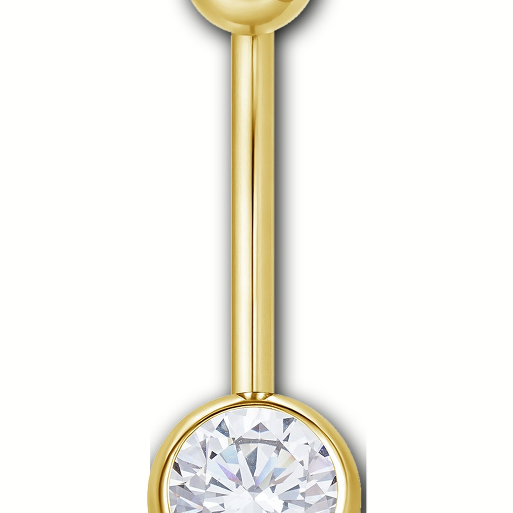 Implant Grade Titanium - Belly Button Ring - Gold - Clear CZ - 14G (1.6 x 14+5+8 mm) - detail view