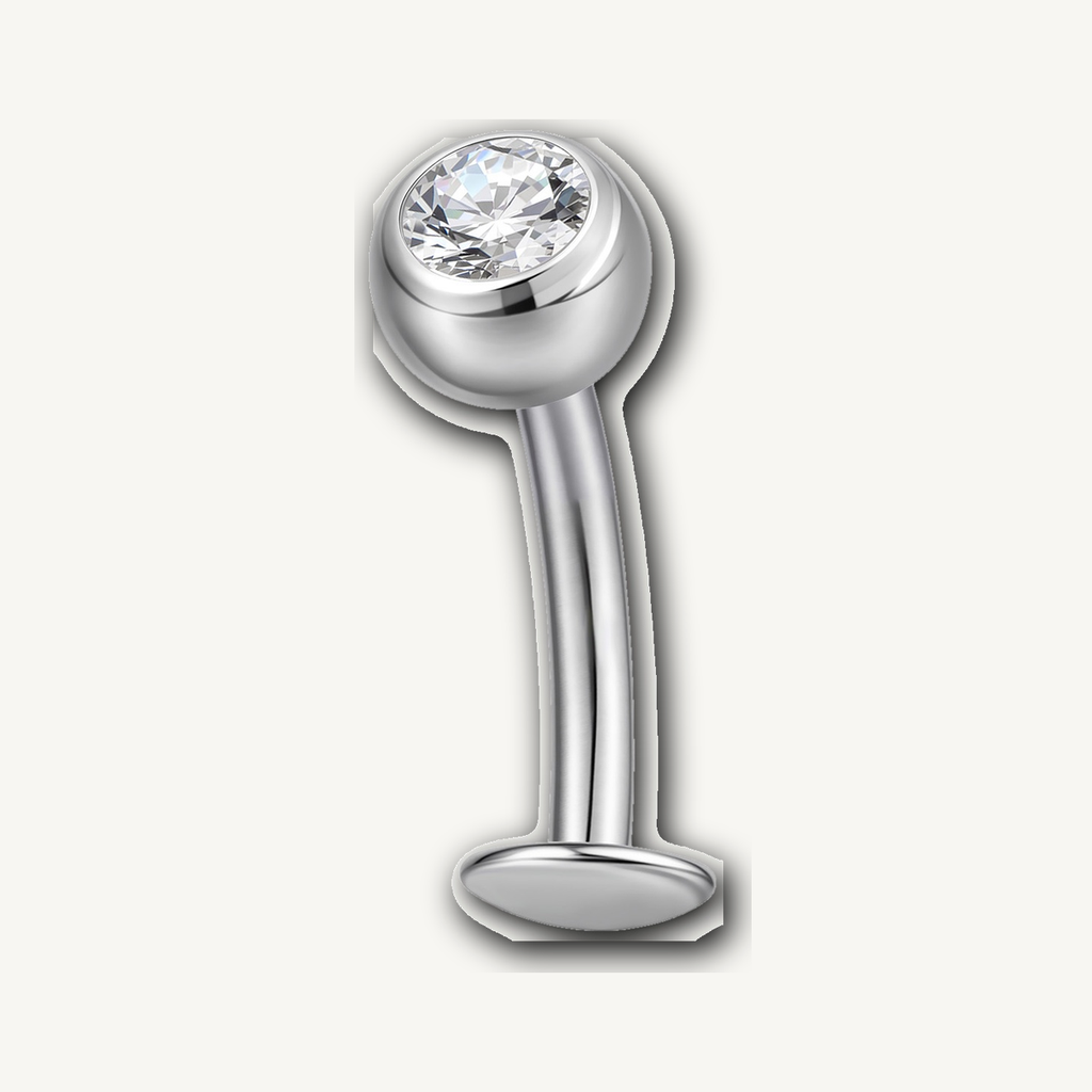Implant Grade Titanium - Belly Button Ring - Silver - Clear CZ - 14G (1.6 x 8+5+4 mm) - product view