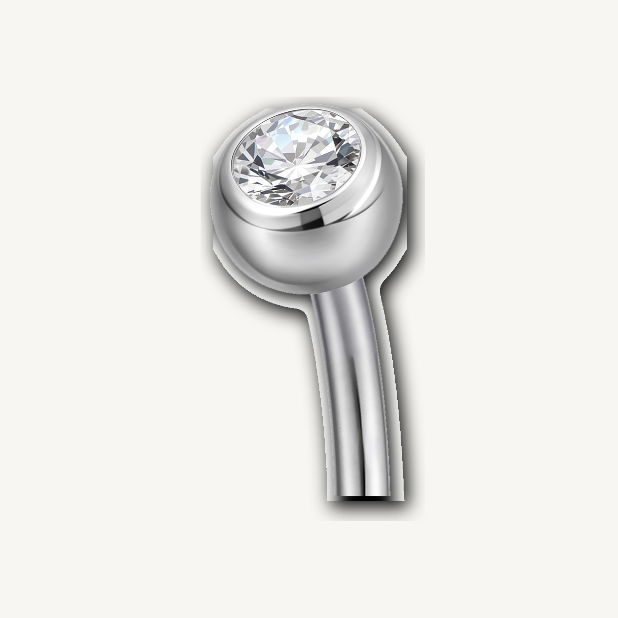 Implant Grade Titanium - Belly Button Ring - Silver - Clear CZ - 14G (1.6 x 8+5+4 mm) - detail view