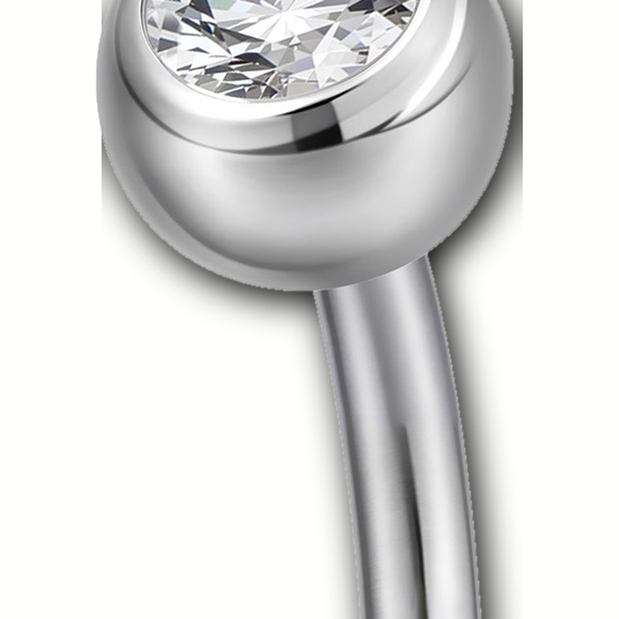 Implant Grade Titanium - Belly Button Ring - Silver - Clear CZ - 14G (1.6 x 8+5+4 mm) - detail view