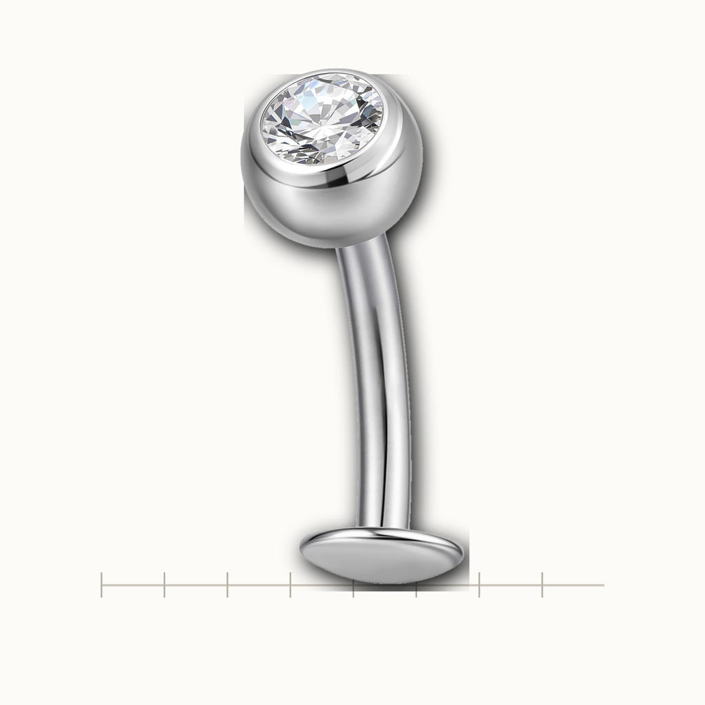 Implant Grade Titanium - Belly Button Ring - Silver - Clear CZ - 14G (1.6 x 8+5+4 mm) - scale view