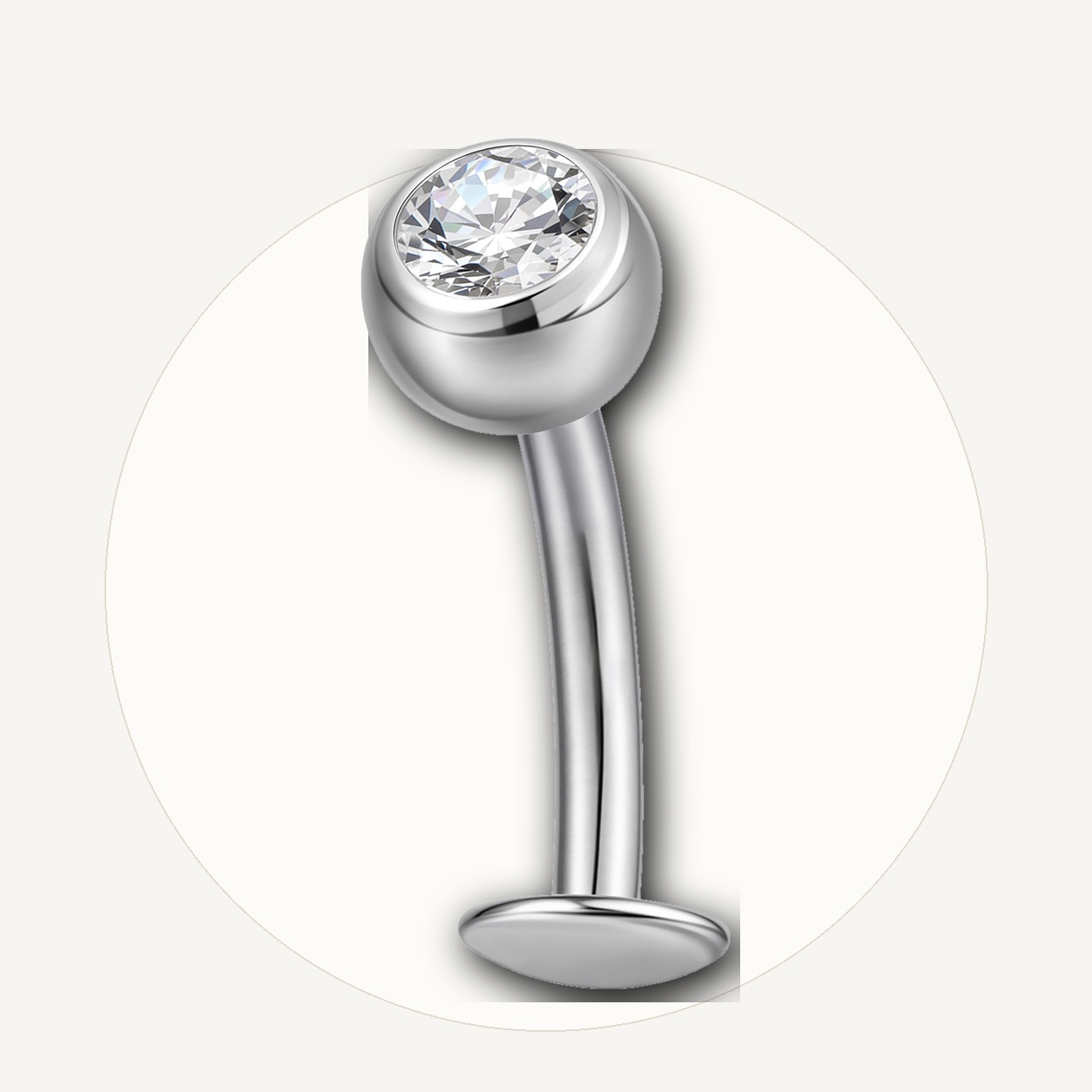 Implant Grade Titanium - Belly Button Ring - Silver - Clear CZ - 14G (1.6 x 8+5+4 mm) - styling view