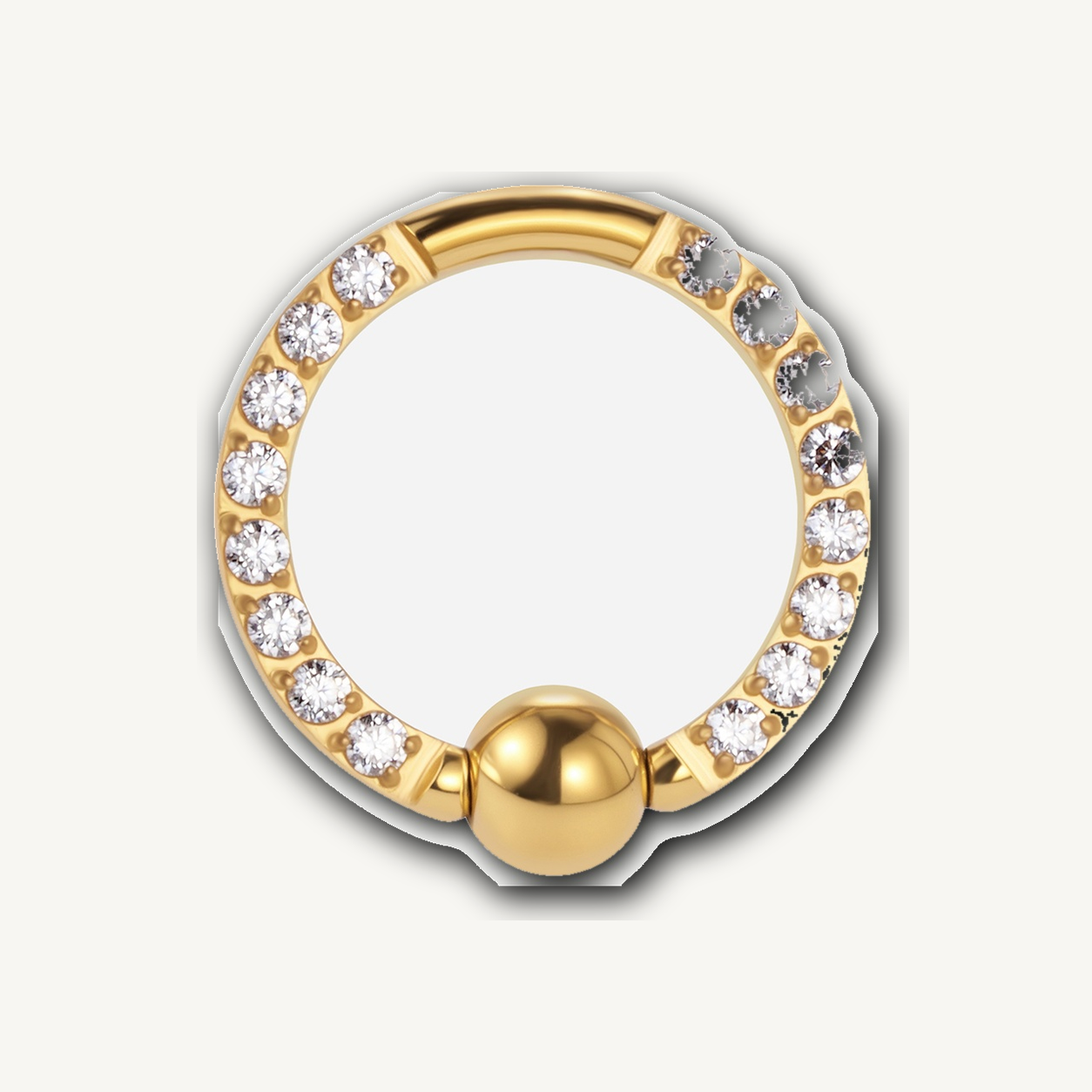 Implant Grade Titanium - Captive Bead Ring - Gold - Clear CZ - 16G (1.2 x 8 mm) - detail view