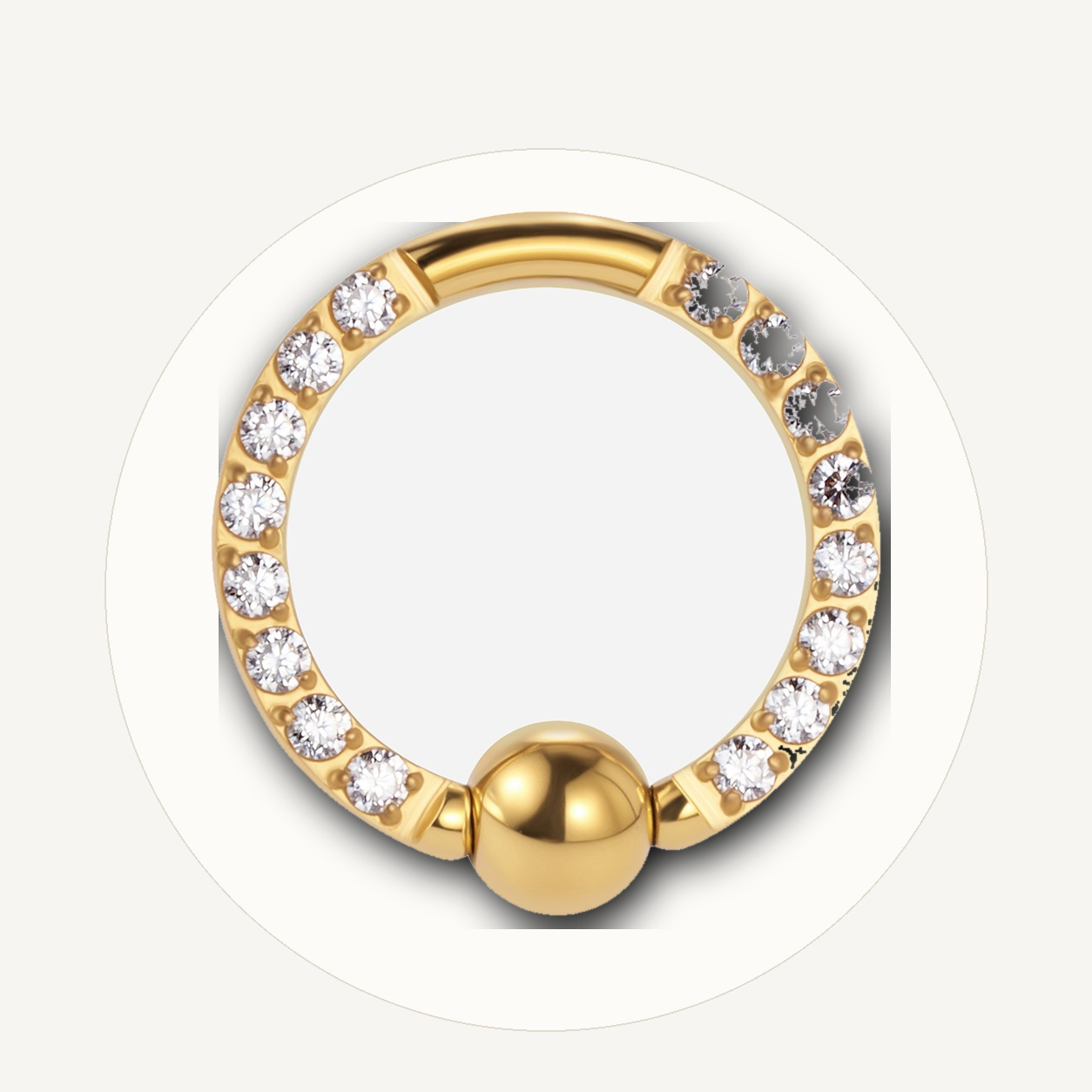 Implant Grade Titanium - Captive Bead Ring - Gold - Clear CZ - 16G (1.2 x 8 mm) - styling view