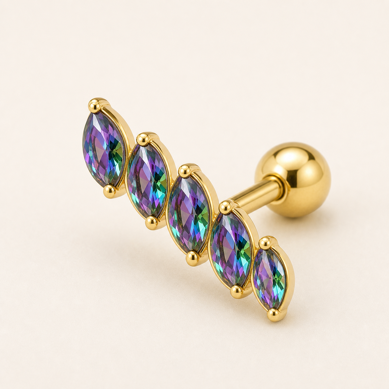 Implant Grade Titanium - Cartilage Jewelry - Gold - RBCZ - 16G (1.2 x 6+4 mm) - product view