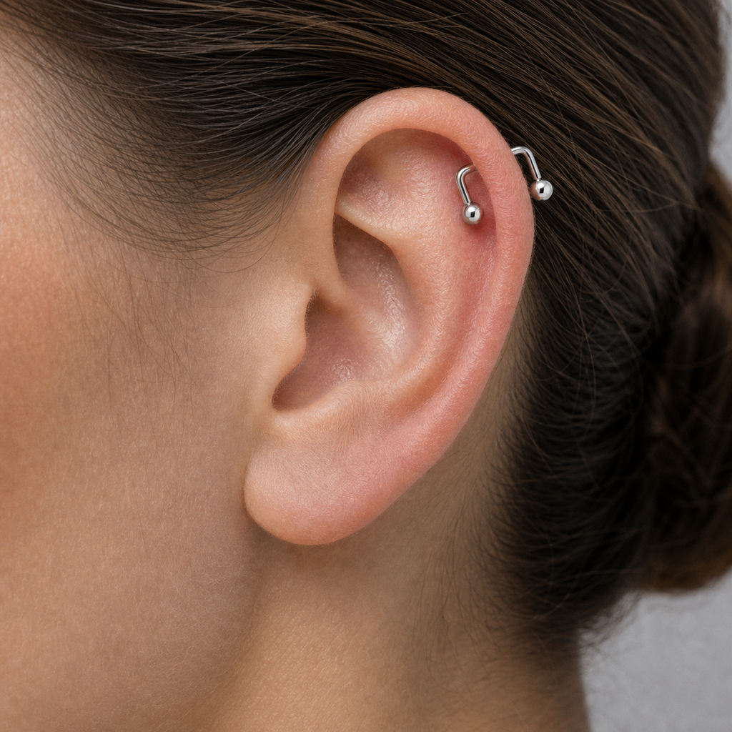 Implant Grade Titanium - Cartilage Jewelry - Silver - 14G (1.6 x 16 mm) - model wear view