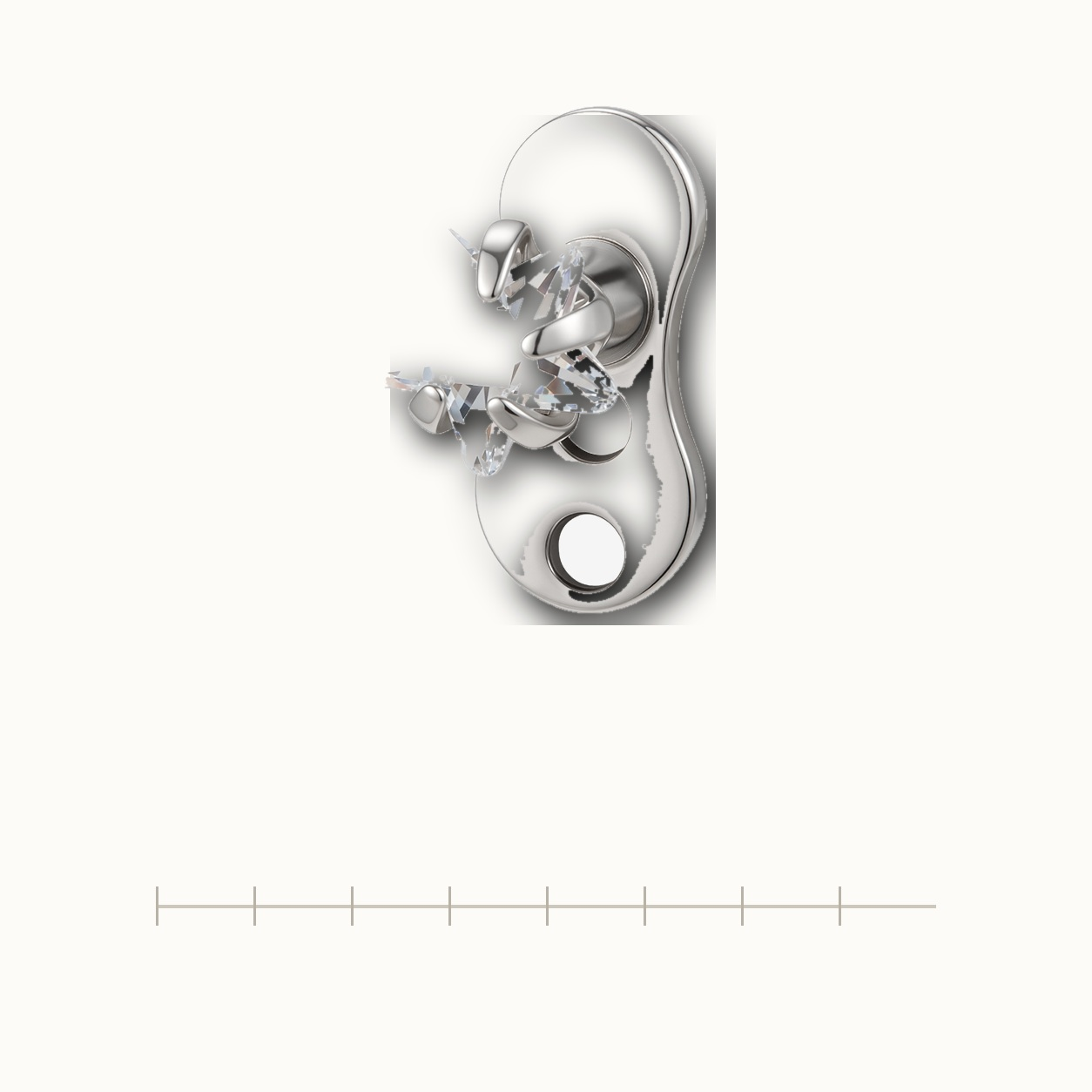 Implant Grade Titanium - Dermal - Silver - Clear CZ - 14G (1.6 x 2 mm) - scale view