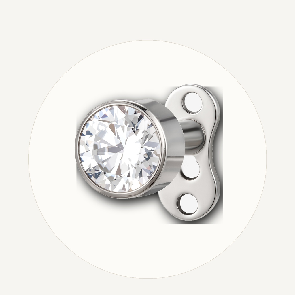 Implant Grade Titanium - Dermal - Silver - Clear CZ - 14G (1.6 x 2 mm) - styling view