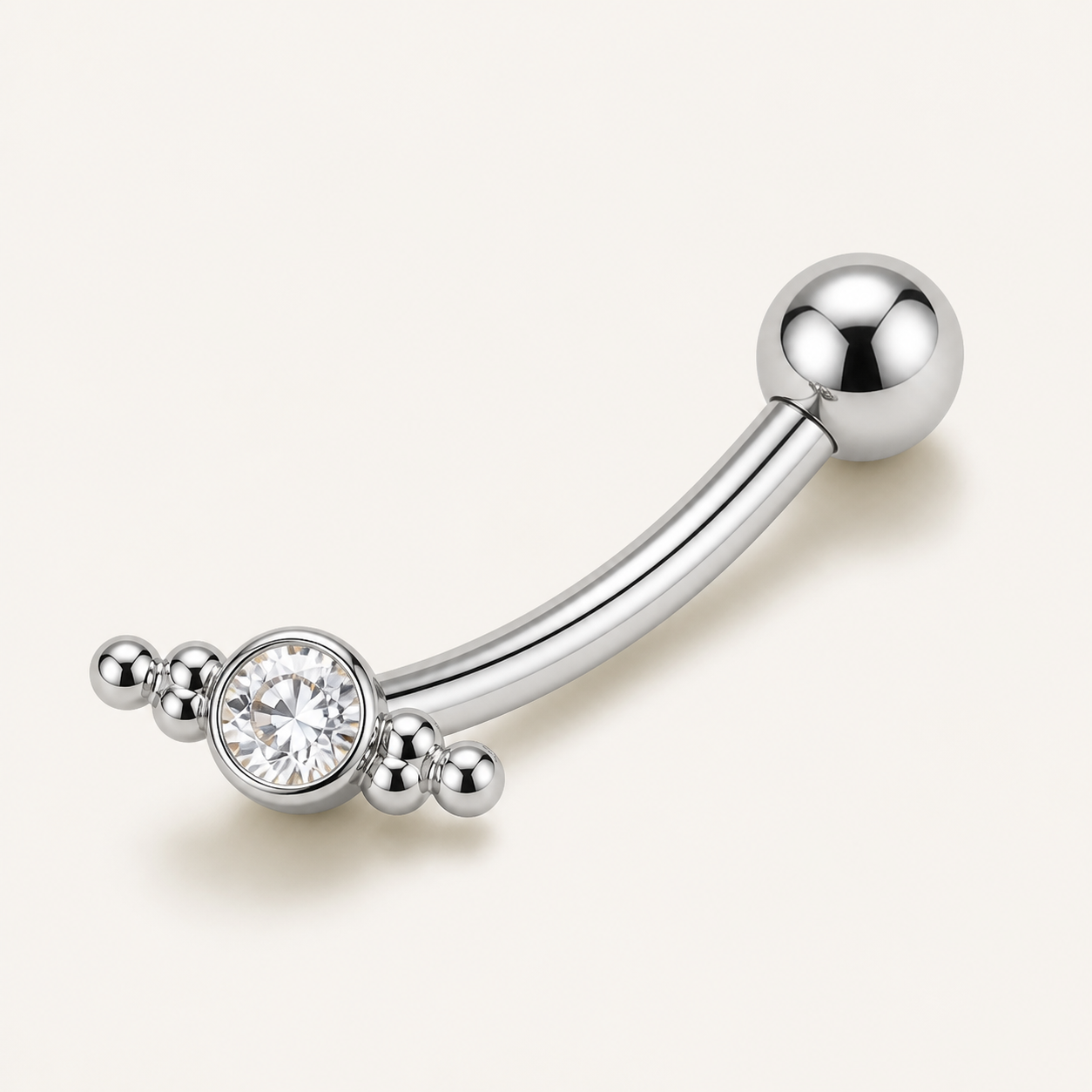 Implant Grade Titanium - Eyebrow Ring - Silver - Clear CZ - 16G (1.2 x 8 mm) - product view