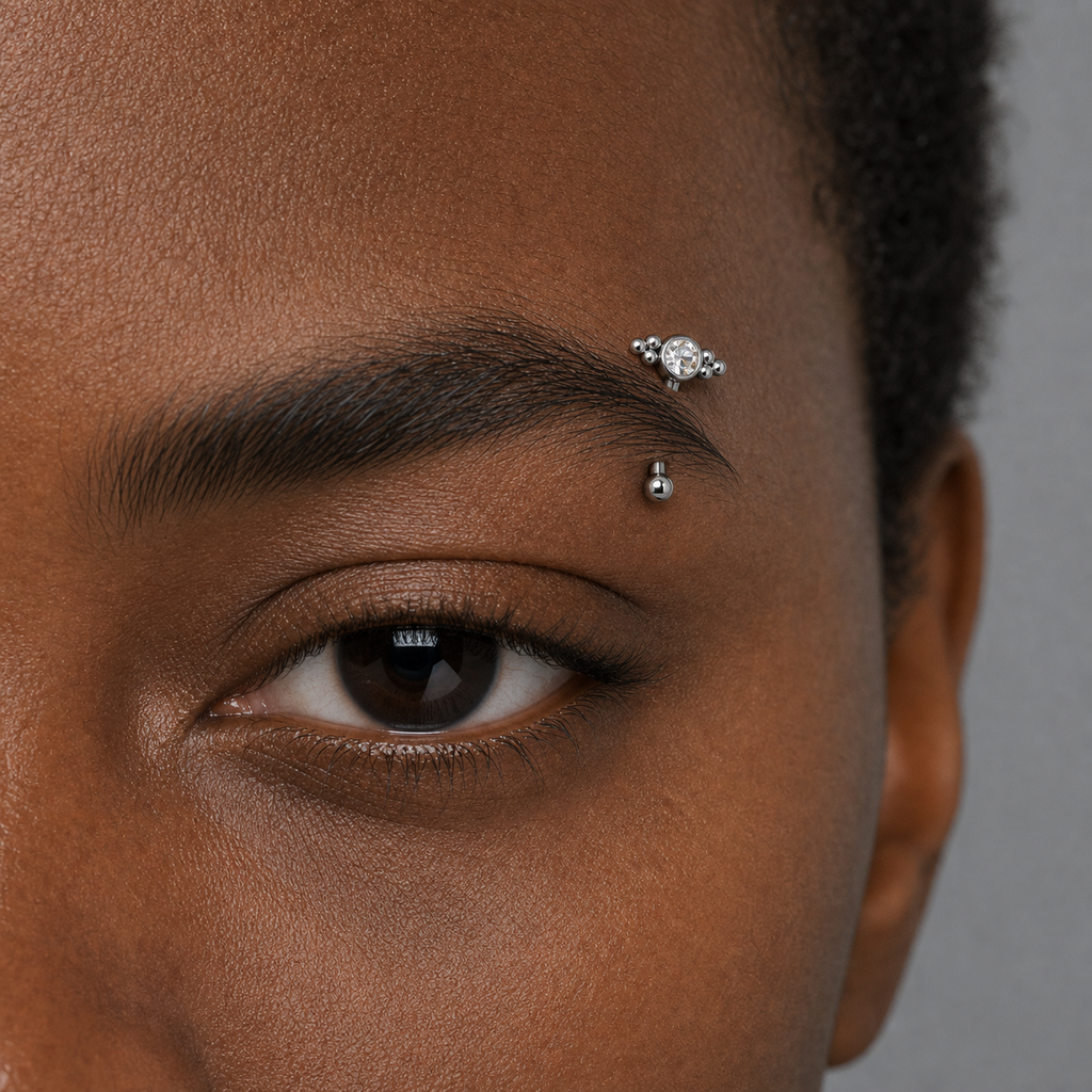 Implant Grade Titanium - Eyebrow Ring - Silver - Clear CZ - 16G (1.2 x 8 mm) - model wear view