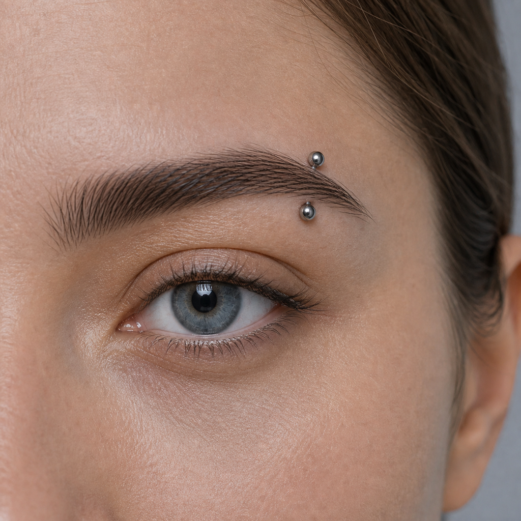 Implant Grade Titanium - Eyebrow Ring - Silver - 16G (1.2 x 8 mm) - model wear view