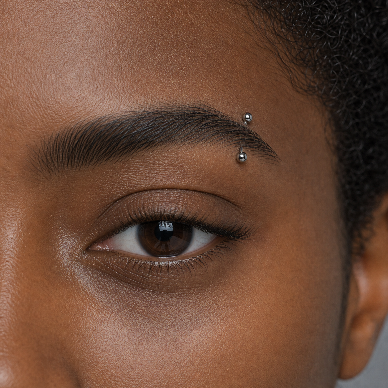 Implant Grade Titanium - Eyebrow Ring - Silver - 16G (1.2 x 8 mm) - model wear view