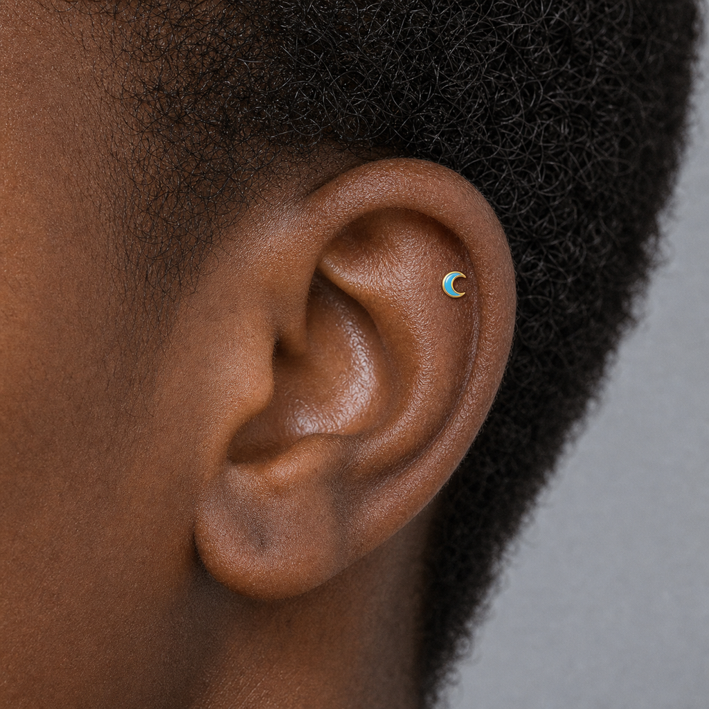 Implant Grade Titanium - Earring - Gold - 20G (0.8 x 8+4 mm) - model wear view
