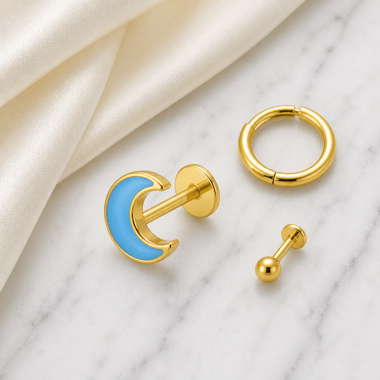 Implant Grade Titanium - Earring - Gold - 20G (0.8 x 8+4 mm) - styling view