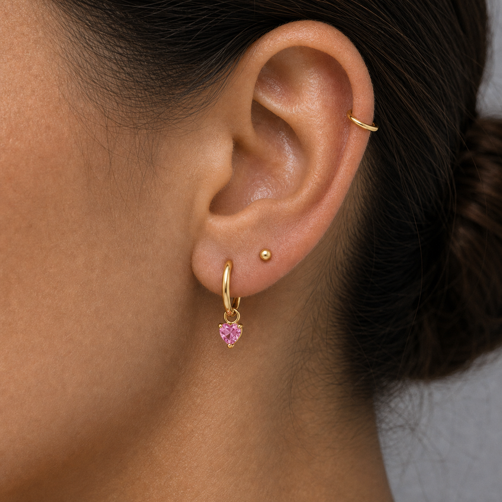 Implant Grade Titanium - Earring - Gold - PKCZ - 20G (0.8 x 10 mm) - model wear view