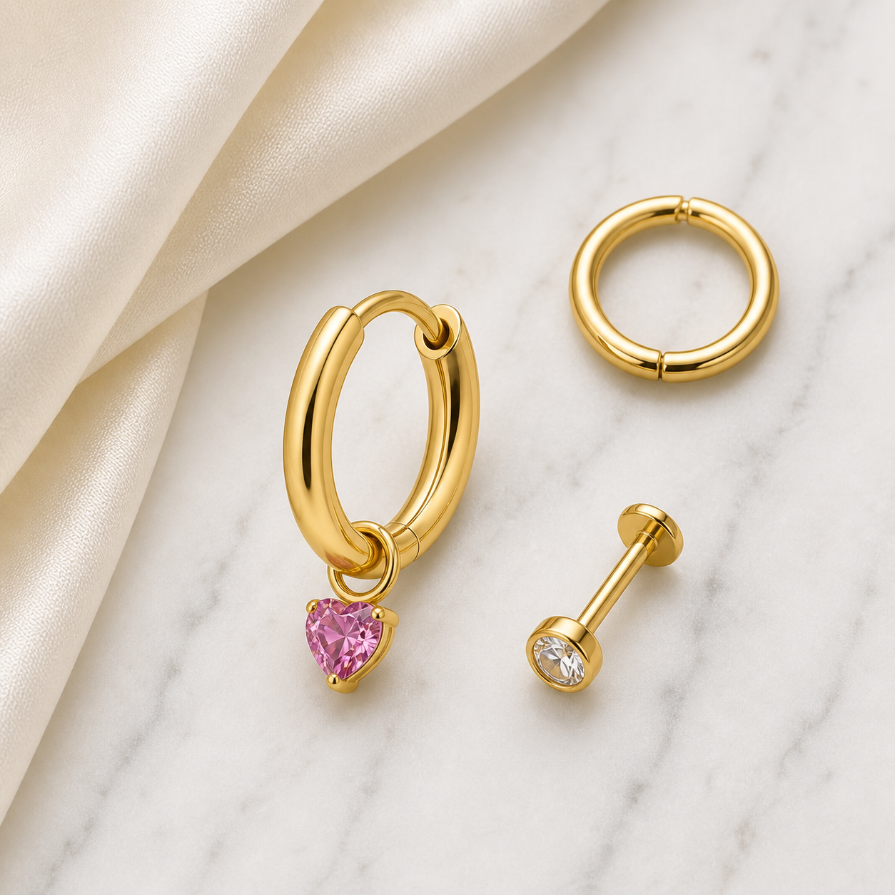 Implant Grade Titanium - Earring - Gold - PKCZ - 20G (0.8 x 10 mm) - styling view