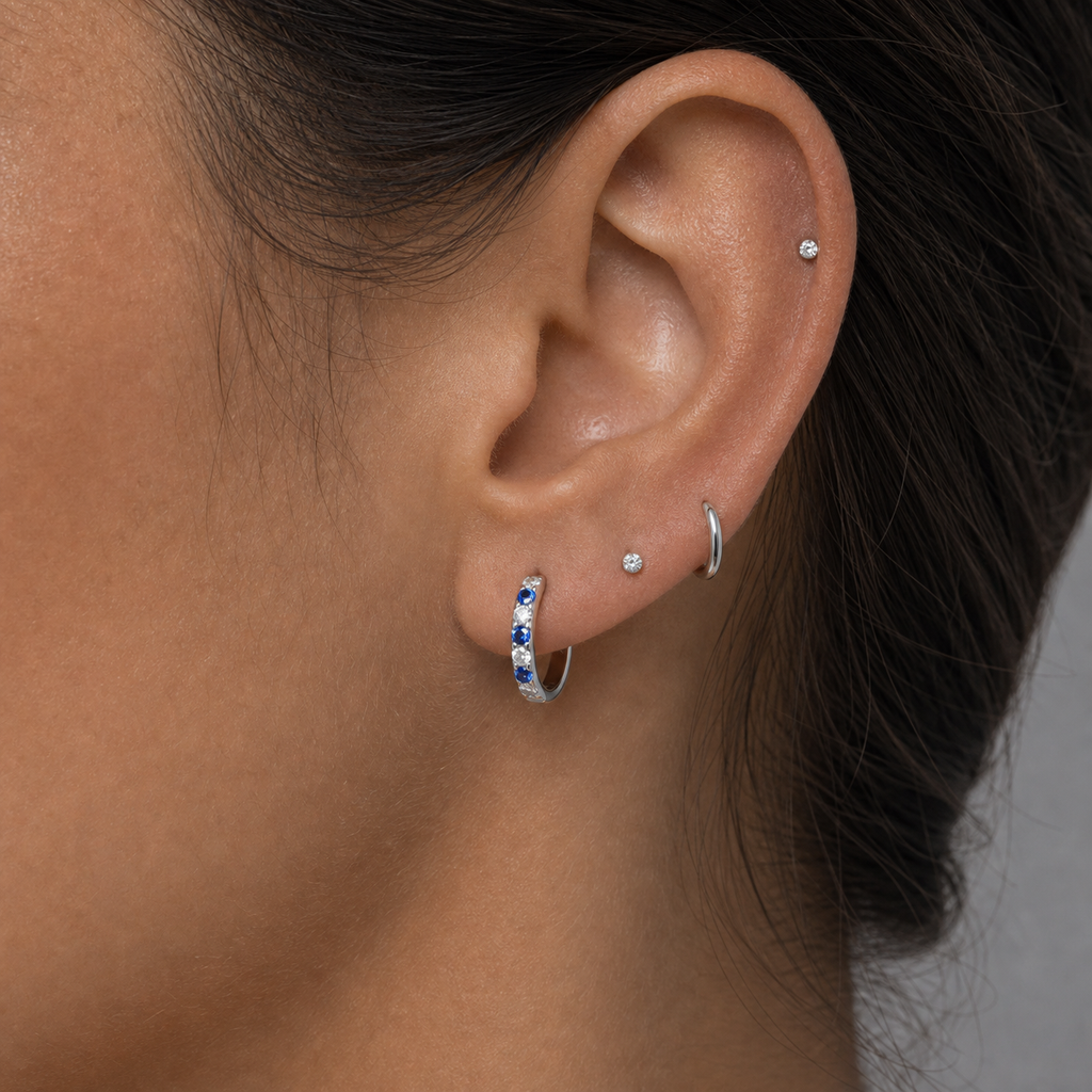 Implant Grade Titanium - Earring - Silver - Clear CZ - 20G (0.8 x 8 mm) - model wear view