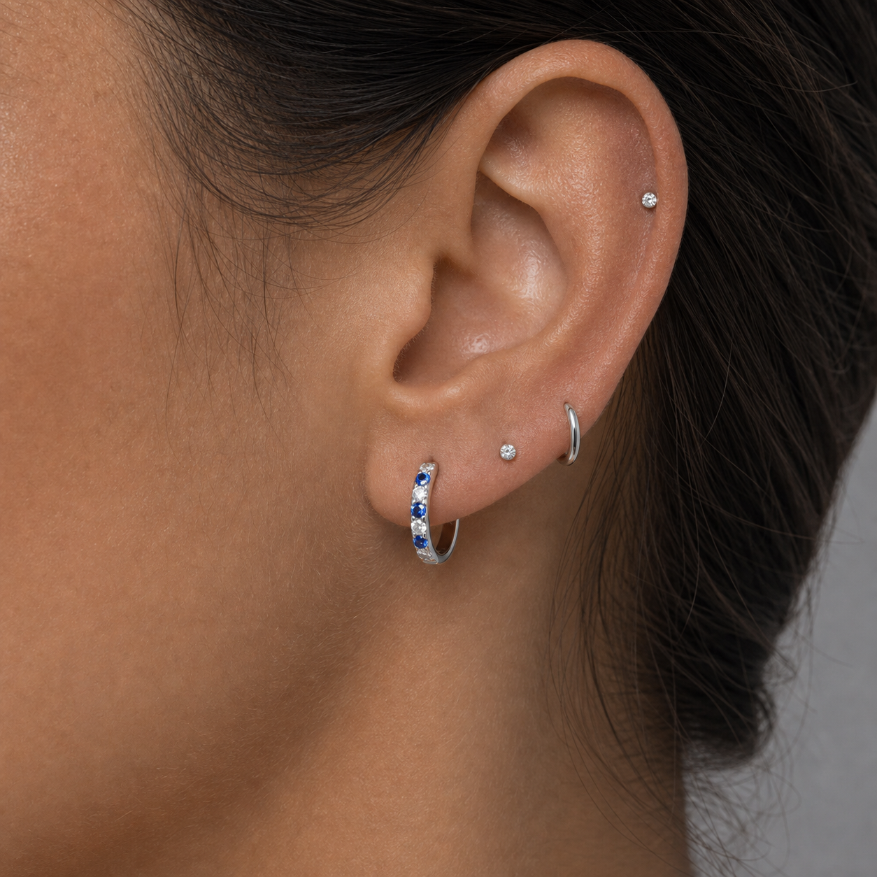 Implant Grade Titanium - Earring - Silver - Clear CZ - 20G (0.8 x 8 mm) - model wear view