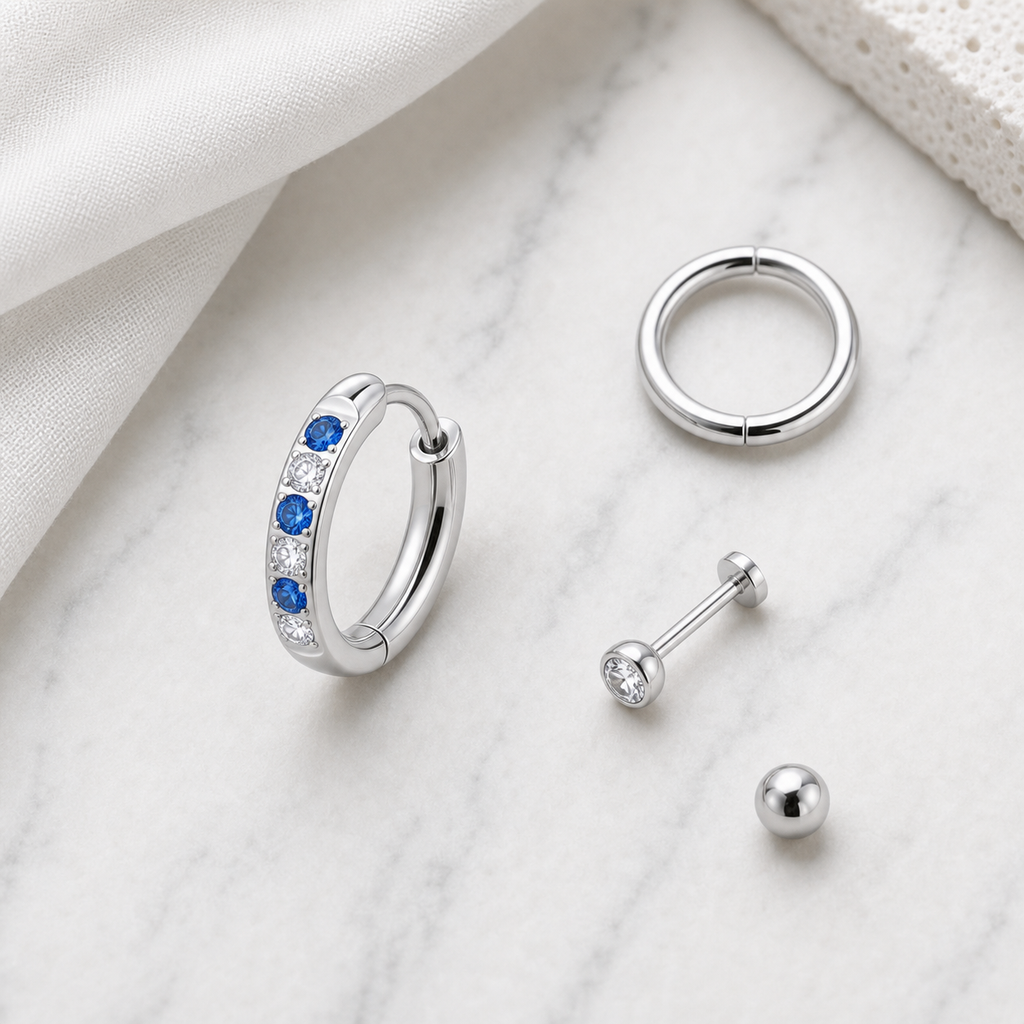 Implant Grade Titanium - Earring - Silver - Clear CZ - 20G (0.8 x 8 mm) - styling view