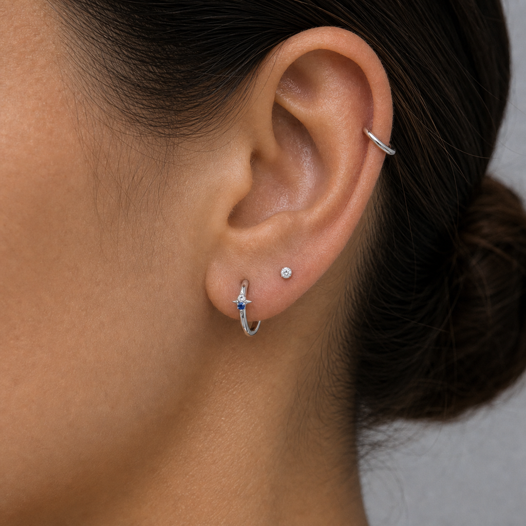 Implant Grade Titanium - Earring - Silver - CLCZ+NBL - 20G (0.8 x 8 mm) - model wear view