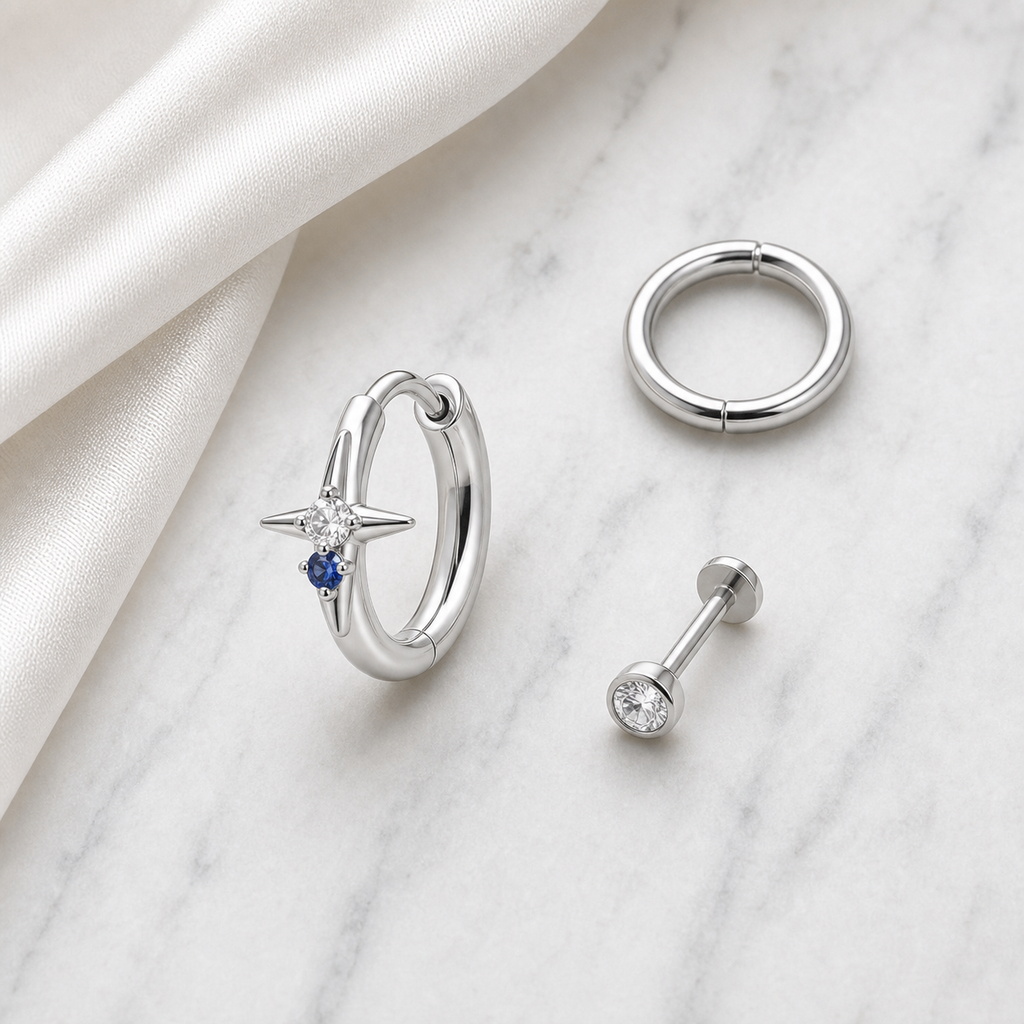 Implant Grade Titanium - Earring - Silver - CLCZ+NBL - 20G (0.8 x 8 mm) - styling view