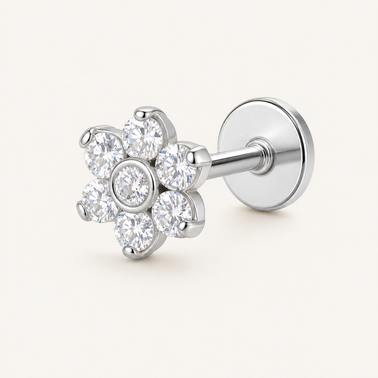 Implant Grade Titanium - Earring - Silver - Clear CZ - product view