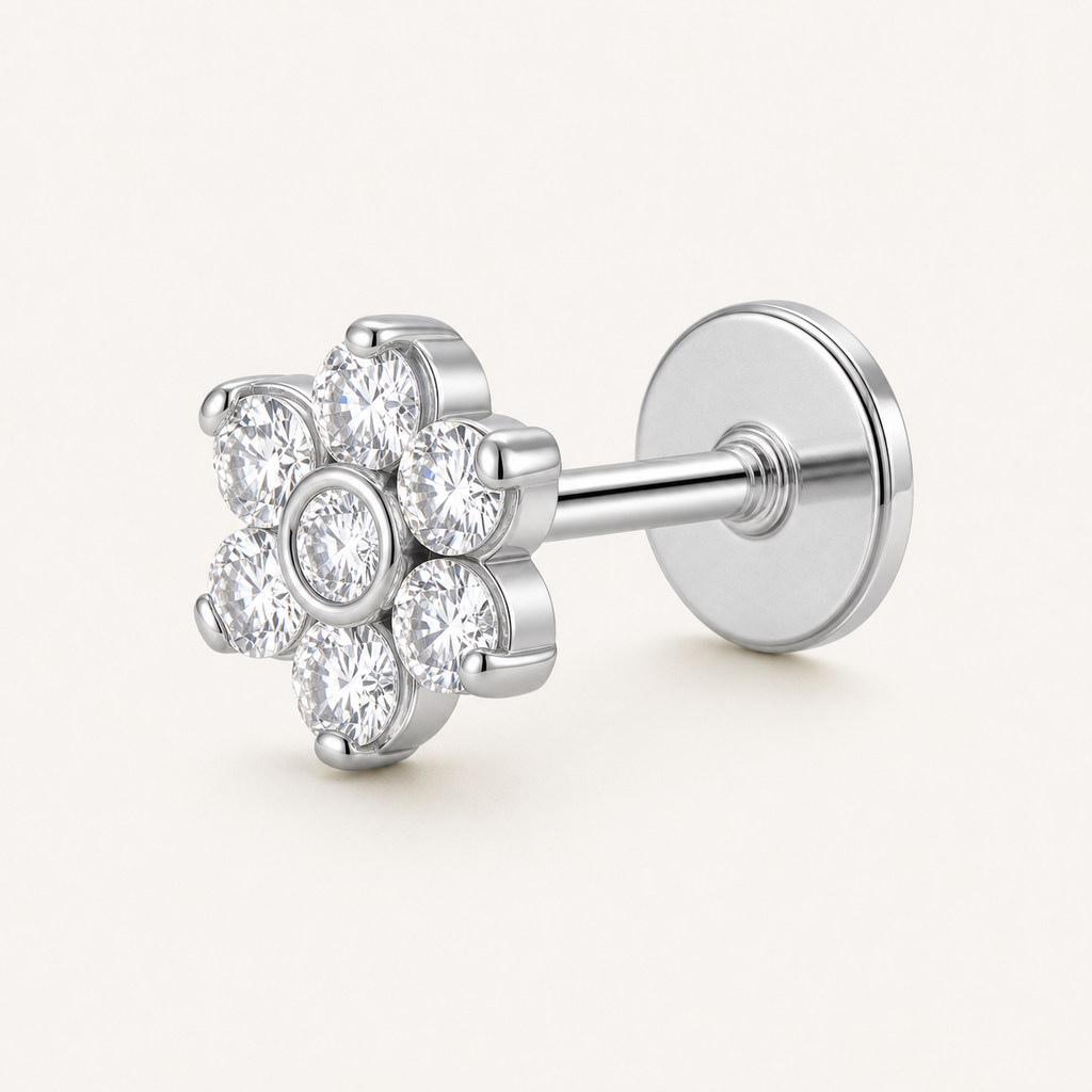 Implant Grade Titanium - Earring - Silver - Clear CZ - detail view
