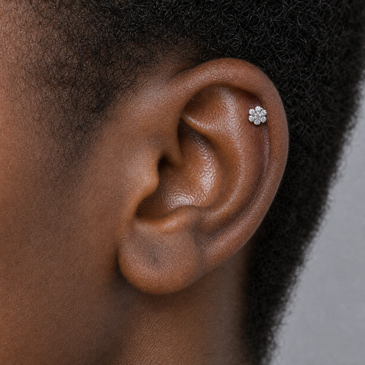 Implant Grade Titanium - Earring - Silver - Clear CZ - model wear view