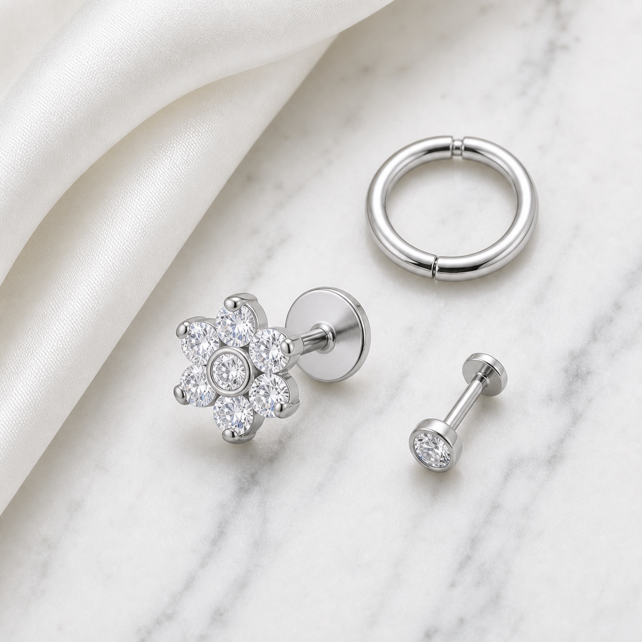 Implant Grade Titanium - Earring - Silver - Clear CZ - styling view