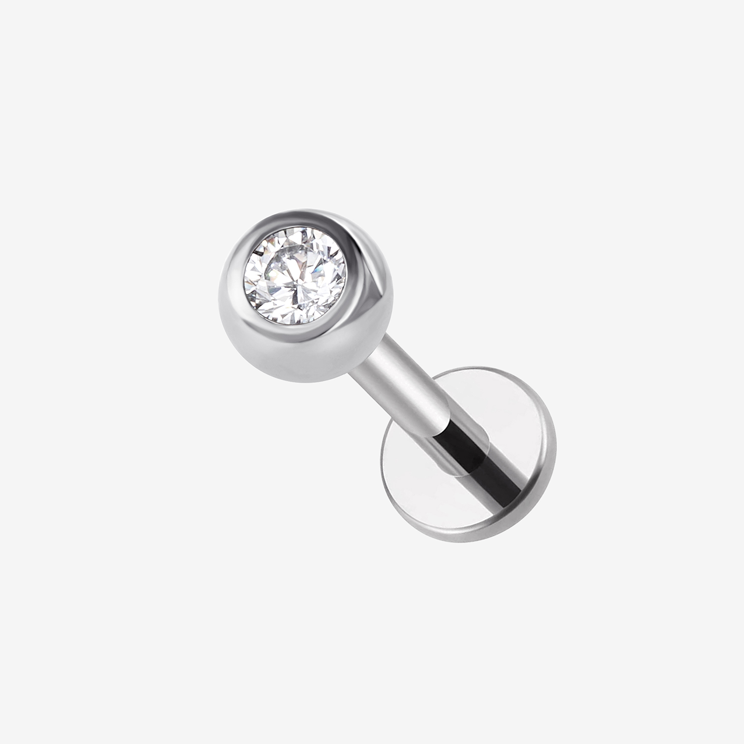 Implant Grade Titanium - Flat Back - Silver - Clear CZ - 16G (1.2 x 10+3 mm) - product view