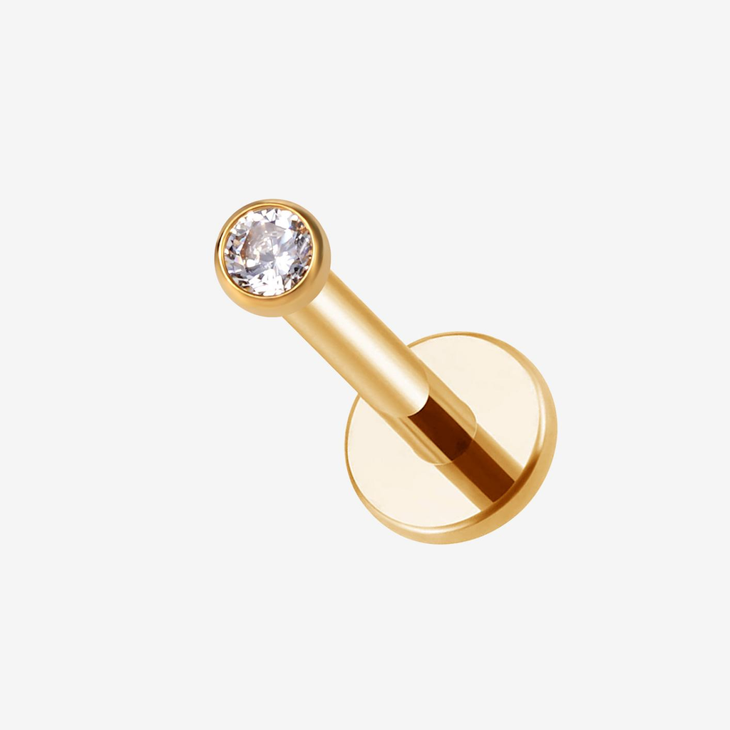 Implant Grade Titanium - Flat Back - Gold - Clear CZ - 16G (1.2 x 6+3+4 mm) - product view
