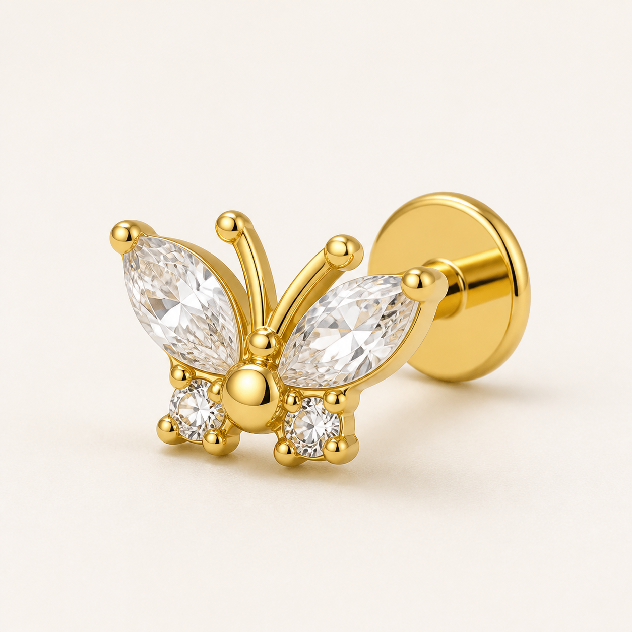 Implant Grade Titanium - Flat Back - Gold - Clear CZ - 16G (1.2 x 6+4 mm) - product view